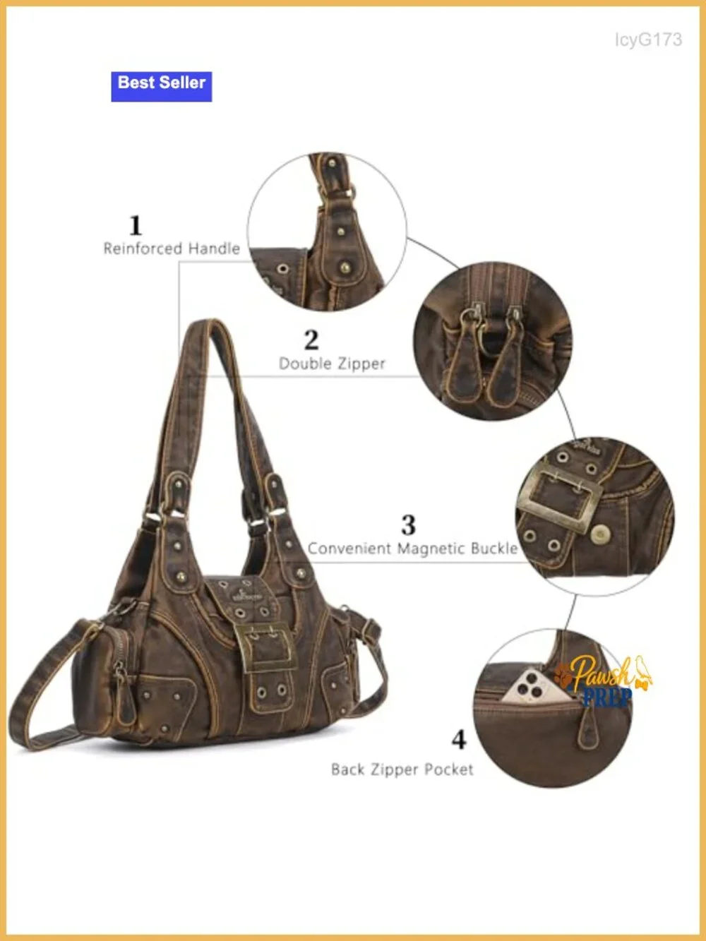 Vegan Leather Hobo Purse Crossbody Bag Multi-Pocket Shoulder Handbag